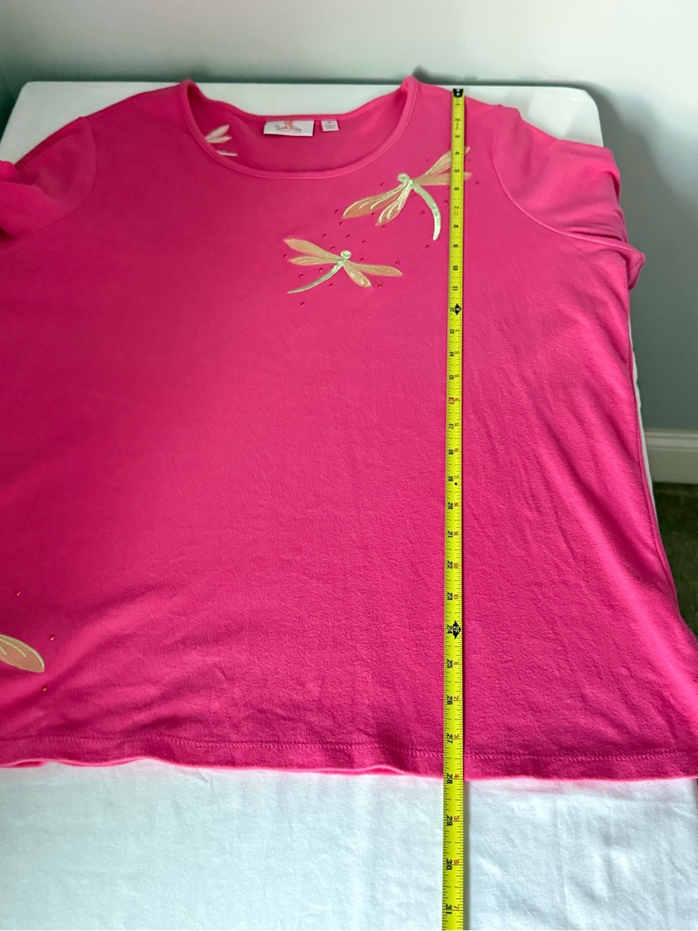 Quacker Factory Hot Pink Dragonfly Rhinestone Top 1X - Picture 12 of 14